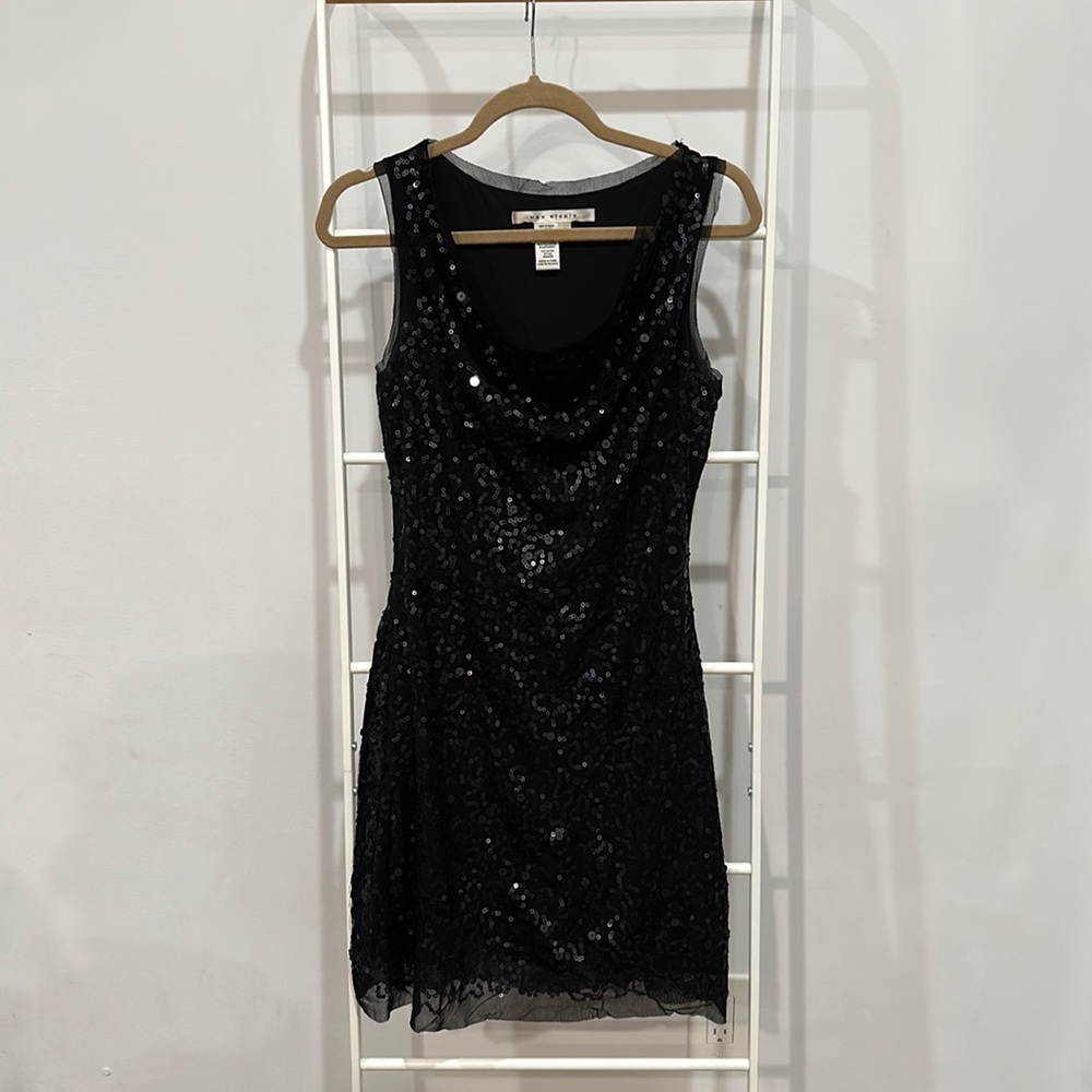 Max Studio Cocktail Dress with Sheer Sequin Overlay - Small